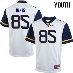 Youth West Virginia Mountaineers NCAA #85 T.J. Banks White Authentic Nike Stitched College Football Jersey MU15U32AB